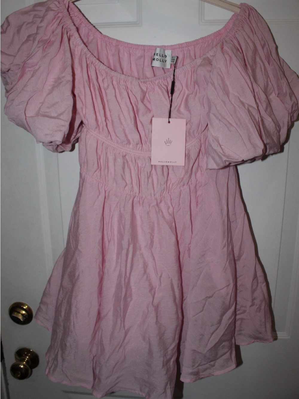 Hello Molly Light Pink Puff Sleeve Casual Dress